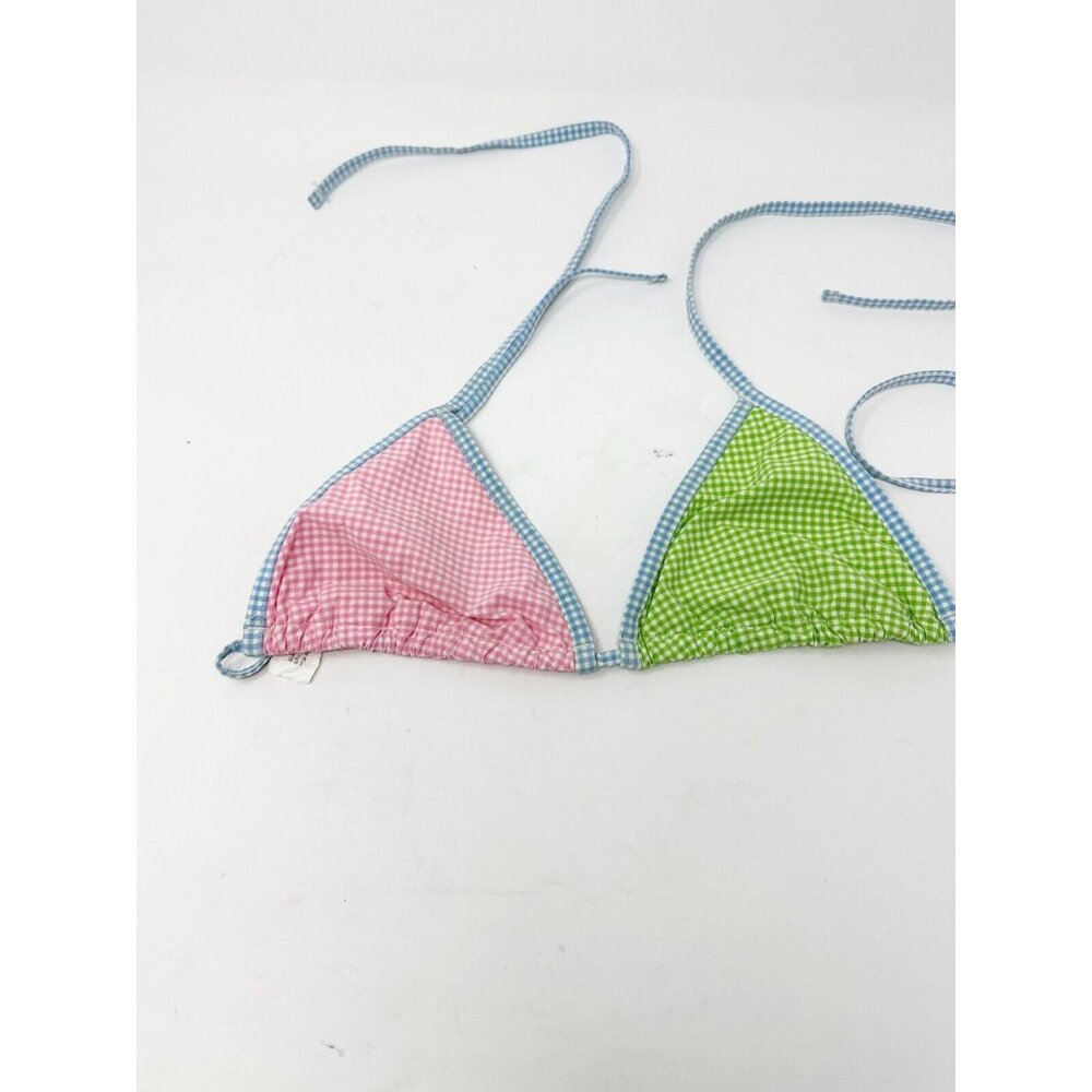 Ralph Lauren Womens Y2K Gingham Multicolor Triangle Bikini Top Tie Back Size 14
